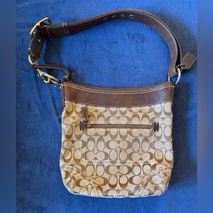 Coach Tan and Brown Signature Shoulder Bag